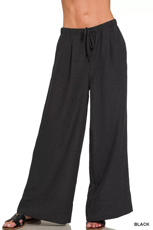 Zenana Woven Airflow Drawstring Pants - Trendsi - Flyclothing LLC
