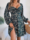 Printed Sweetheart Neck Balloon Sleeve Mini Dress - Trendsi - Flyclothing LLC
