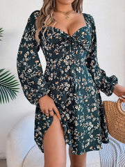 Printed Sweetheart Neck Balloon Sleeve Mini Dress - Trendsi