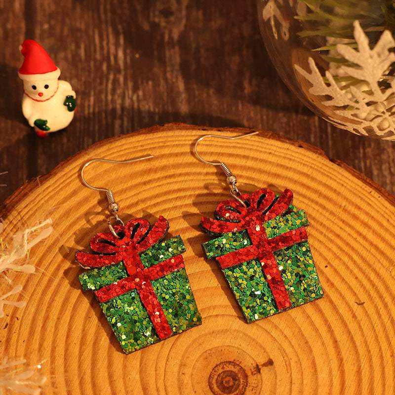 Sequin Gift Box PU Leather Earrings - Trendsi - Flyclothing LLC