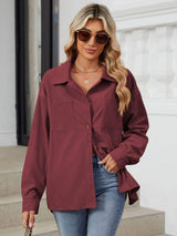 Button Up Dropped Shoulder Long Sleeve Outerwear - Trendsi - Flyclothing LLC