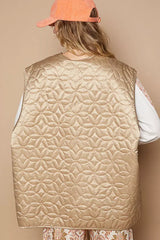 POL Front Zipper Floral Pattern Quilted Vest Coat with Front Pockets - Trendsi - Flyclothing LLC