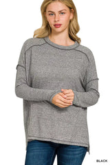 Zenana Full Size Melange Hacci Exposed Seam Hi-low Tee Plus Size - Trendsi - Flyclothing LLC