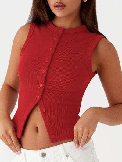 Lovelet Button Up Round Neck Tank - Trendsi - Flyclothing LLC