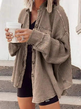 Oversized Waffle Knit Button-Up Jacket - Trendsi - Flyclothing LLC