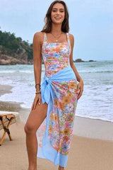 Square Neck Printed One-Piece Swimwear and Cover Up Swim Set - Trendsi - Flyclothing LLC