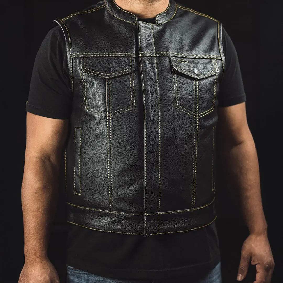 The Club Cut Men's Motorcycle Leather Vest, Multiple Color Options - First Manufacturing Company - Flyclothing LLC