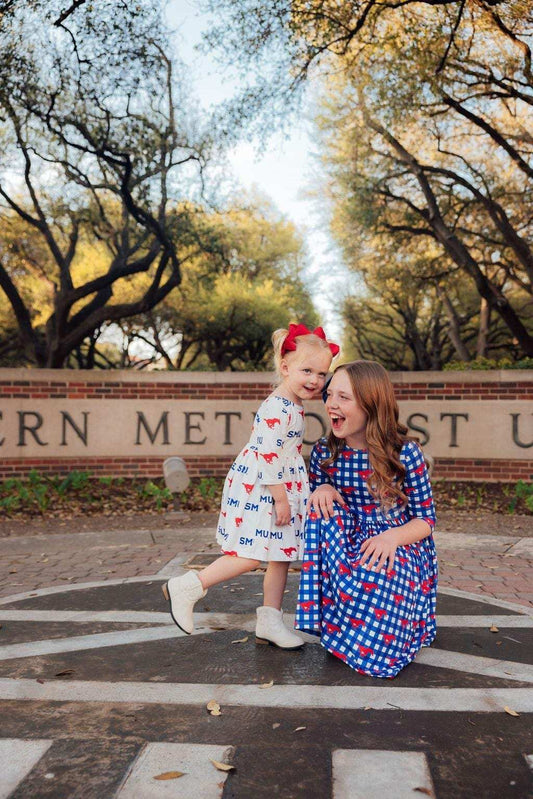 SMU Plaid Mustang 3/4 Sleeve Pocket Twirl Dress - Mila & Rose ® - Flyclothing LLC