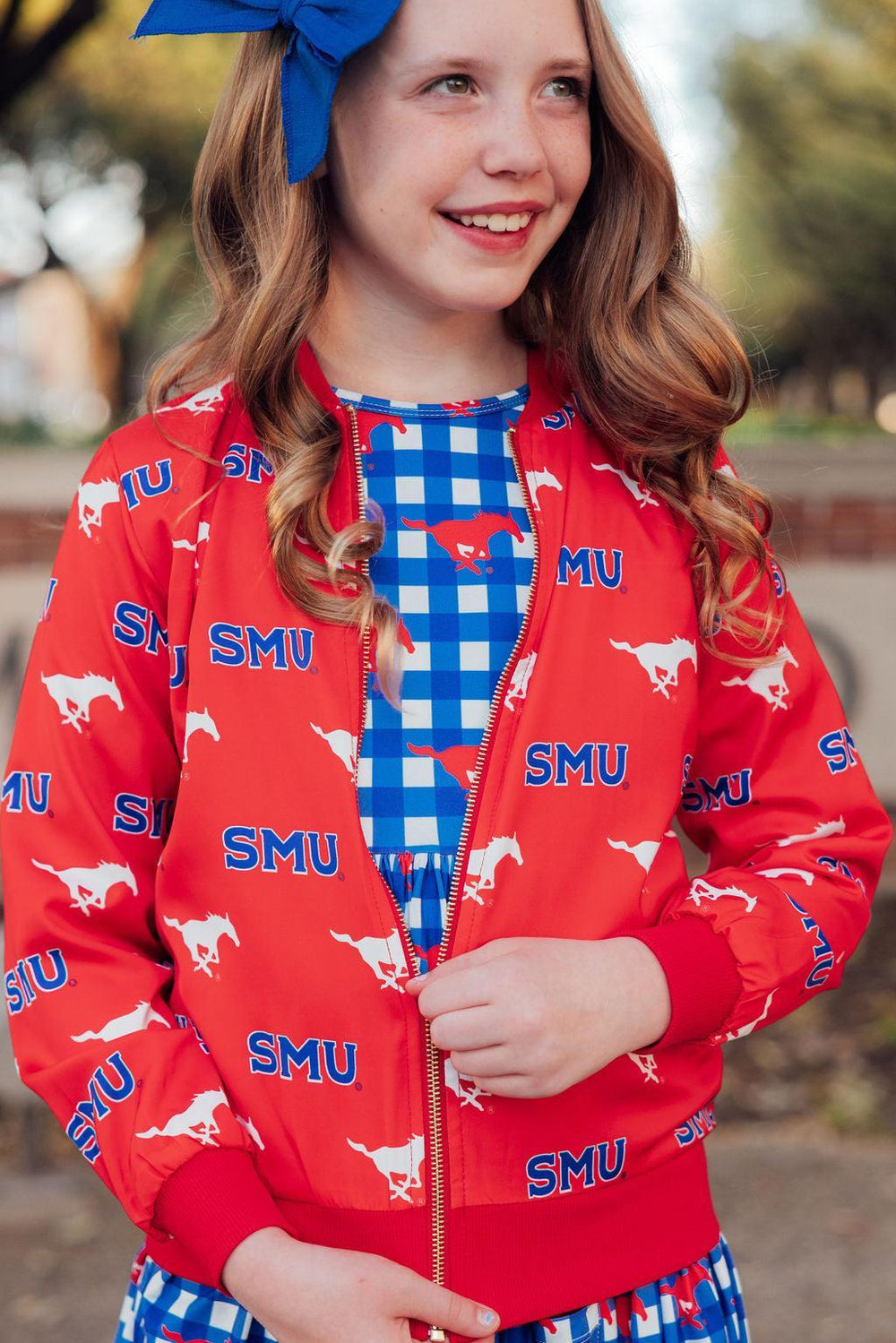 SMU Red Mustang Satin Jacket - Mila & Rose ®