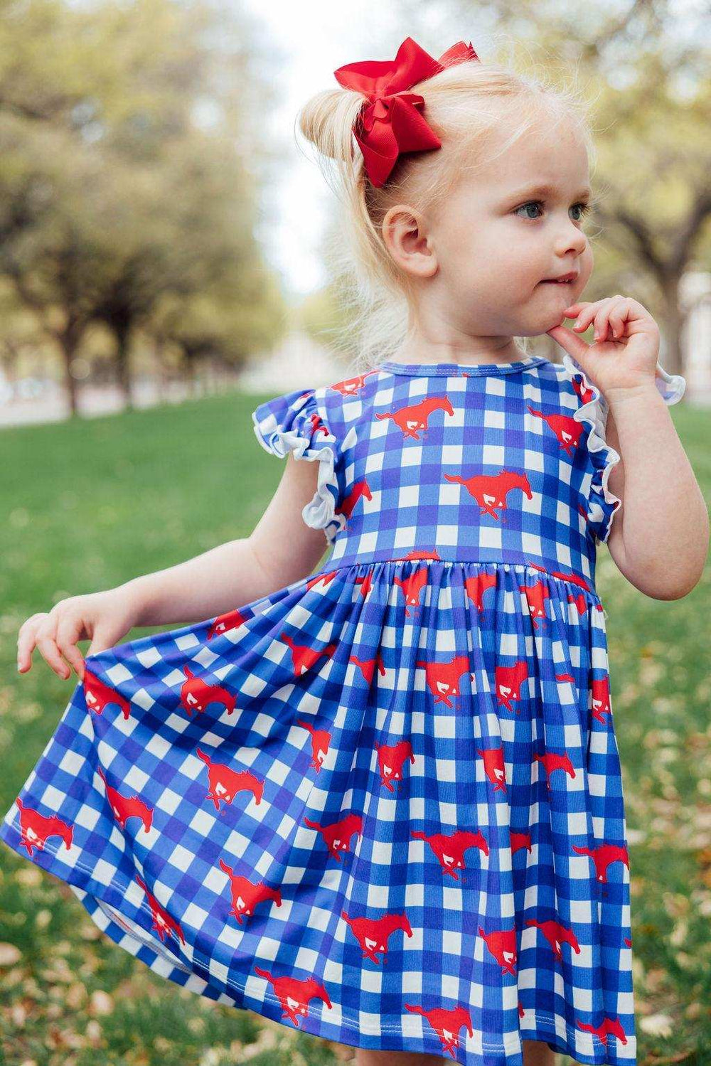 SMU Plaid Mustang Flutter Twirl Dress - Mila & Rose ® - Flyclothing LLC