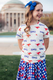 SMU White Mustang Ruffle Pocket Tee - Mila & Rose ®
