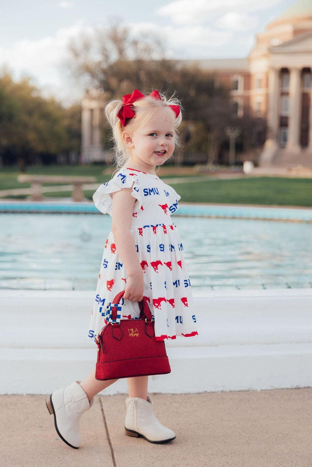 SMU White Mustang Flutter Twirl Dress - Mila & Rose ®