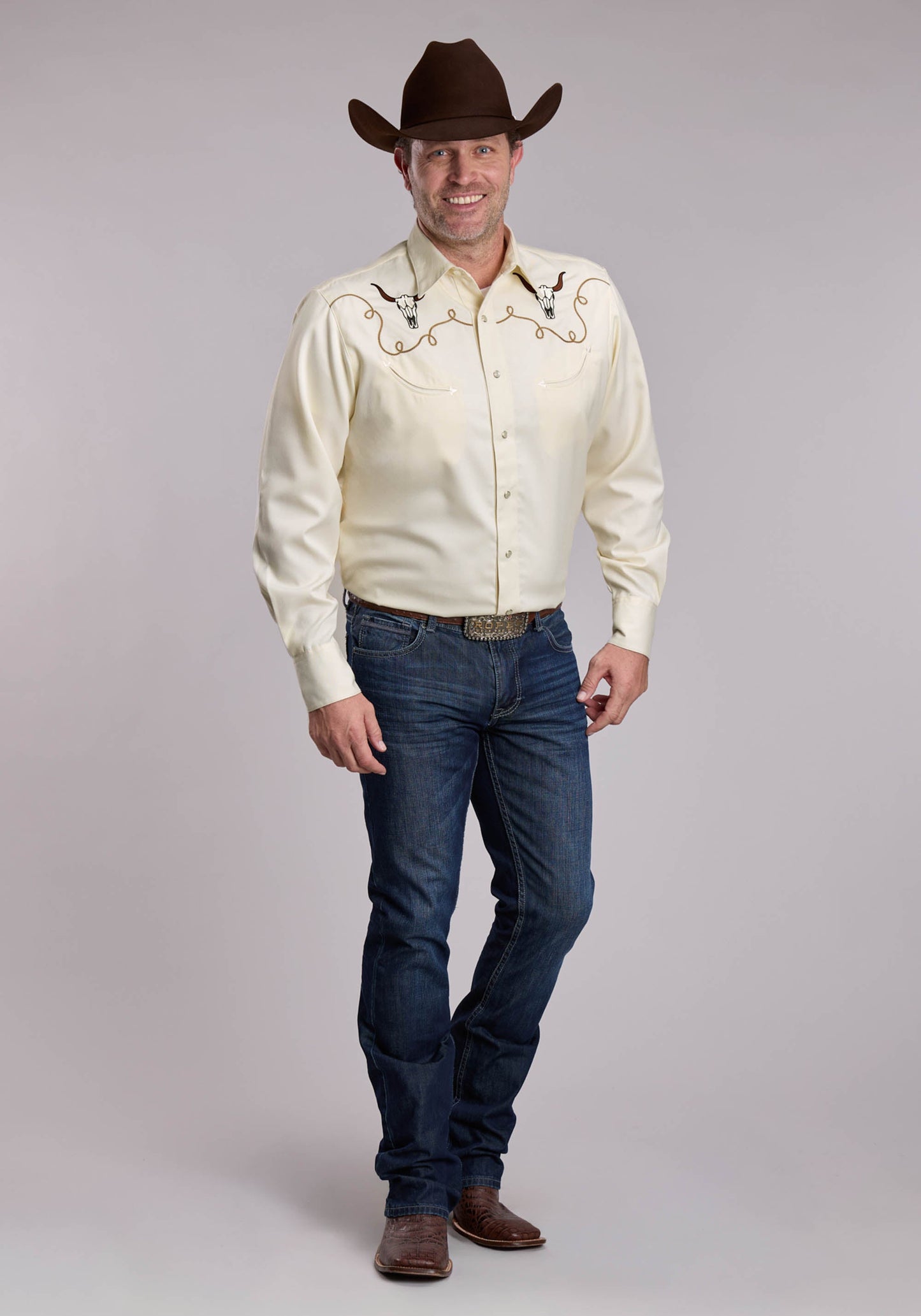 Mens Roper Poly Rayon Twill Western Shirt Long Sleeve Snap Shirt