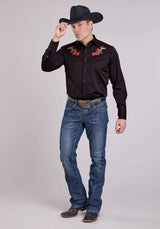 Roper Mens Long Sleeve Snap Jet Black Poly Rayon Western Shirt - Roper - Flyclothing LLC