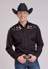 Roper Mens Long Sleeve Snap Jet Black Poly Rayon Western Shirt - Roper - Flyclothing LLC