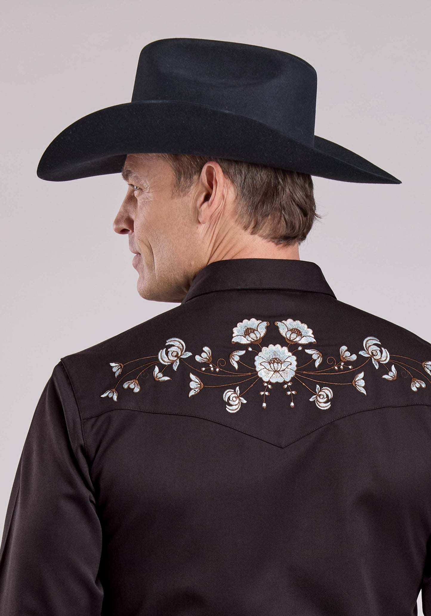 Roper Mens Long Sleeve Snap Jet Black Poly Rayon Western Shirt - Roper - Flyclothing LLC
