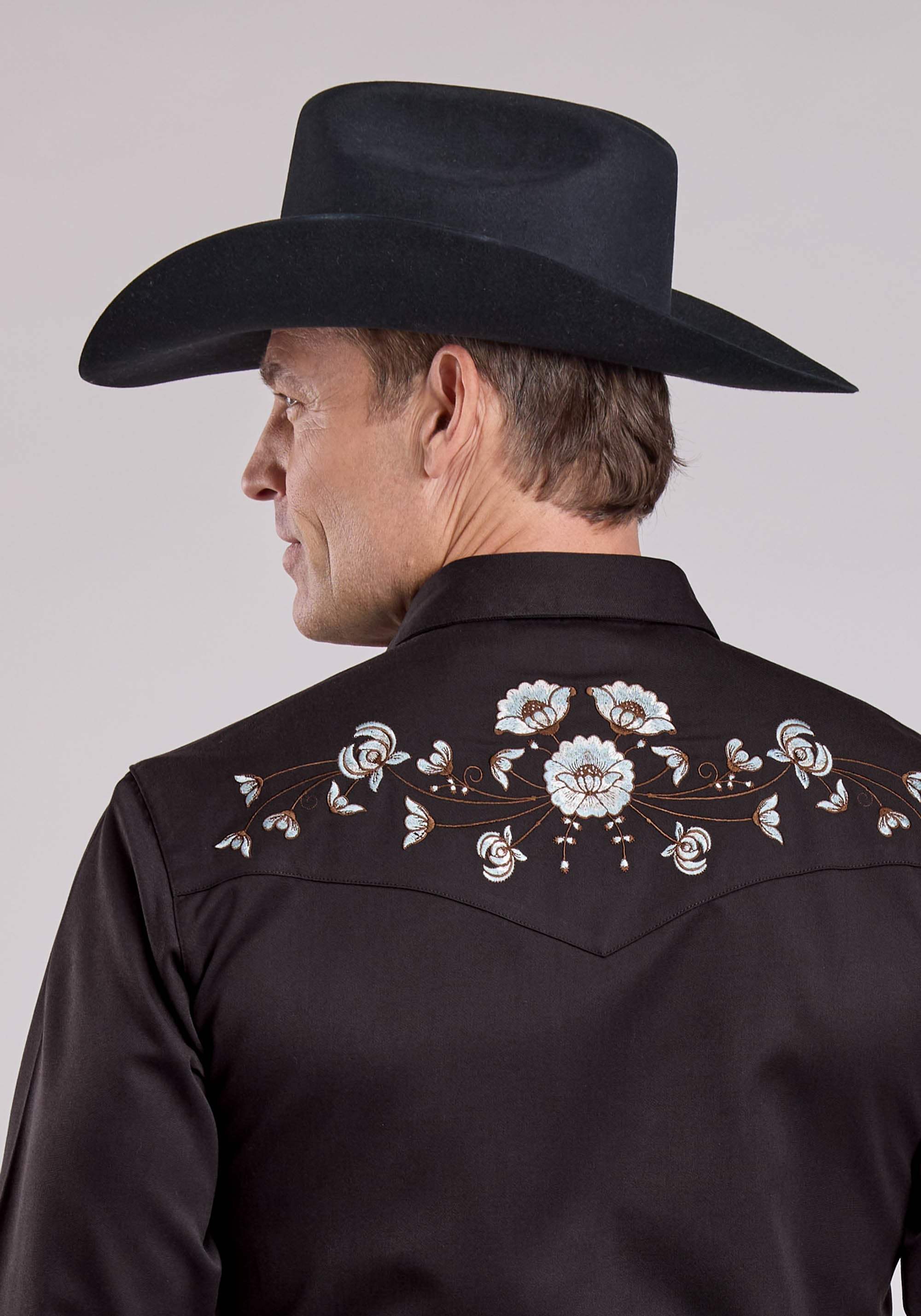 Roper Mens Long Sleeve Snap Jet Black Poly Rayon Western Shirt - Roper - Flyclothing LLC