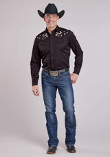 Roper Mens Long Sleeve Snap Jet Black Poly Rayon Western Shirt - Roper - Flyclothing LLC