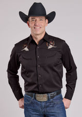 Roper Mens Long Sleeve Snap Jet Black Poly Rayon Western Shirt