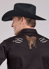 Roper Mens Long Sleeve Snap Jet Black Poly Rayon Western Shirt
