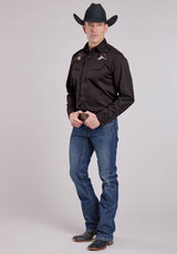 Roper Mens Long Sleeve Snap Jet Black Poly Rayon Western Shirt