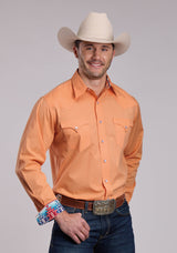 Mens Roper Solid Poplin Tangerine Long Sleeve Snap Shirt