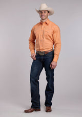 Mens Roper Solid Poplin Tangerine Long Sleeve Snap Shirt