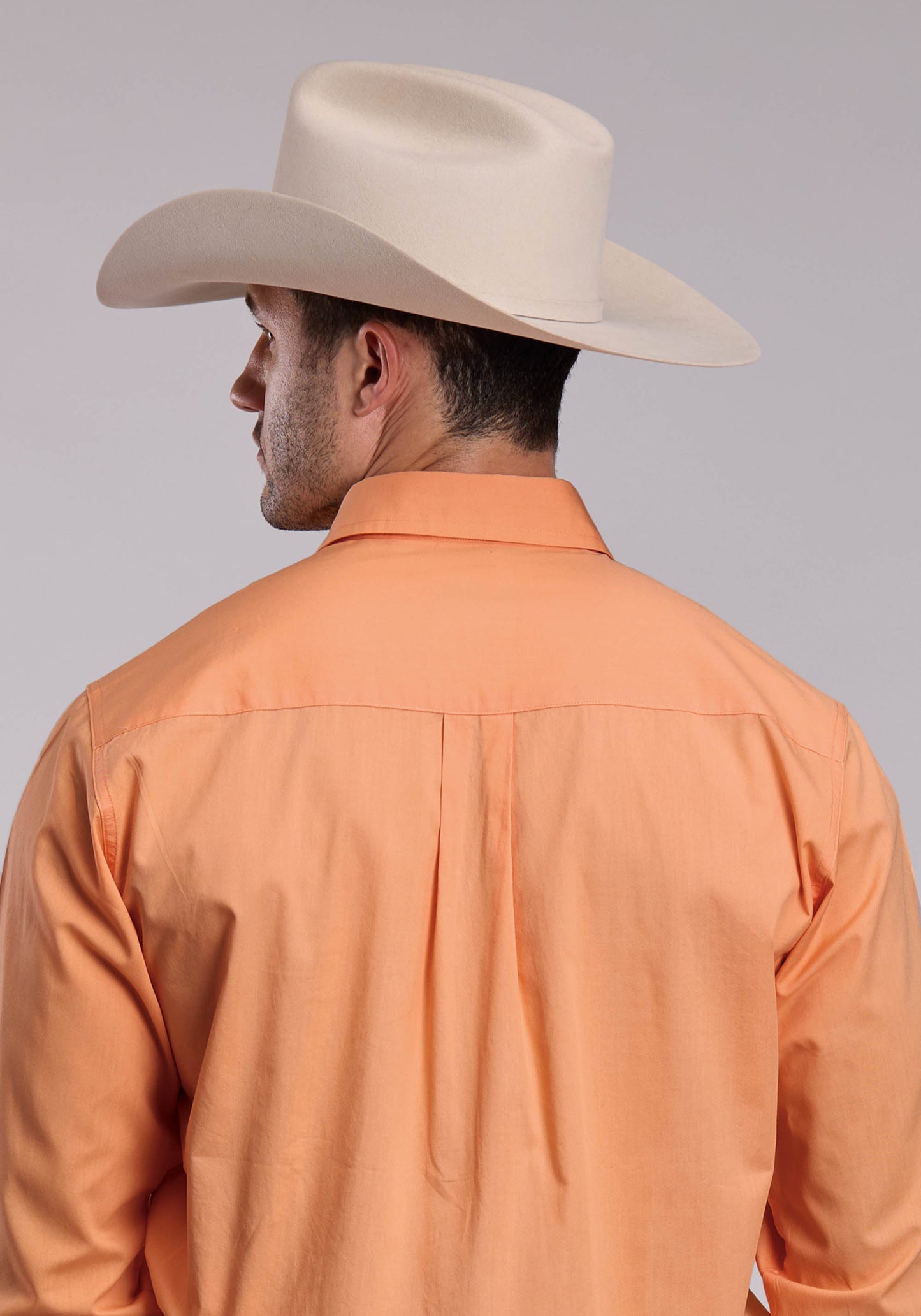 Mens Roper Solid Poplin Tangerine Long Sleeve Snap Shirt