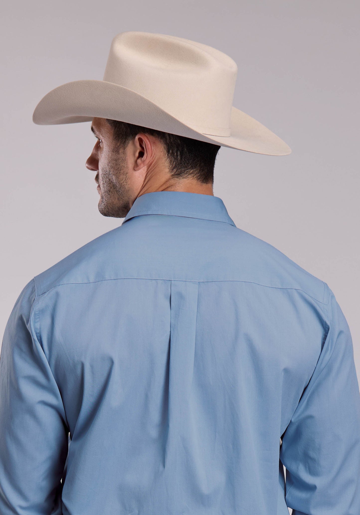Mens Roper Solid Poplin Chambray Blue Long Sleeve Snap Shirt