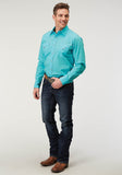 Roper Mens Long Sleeve Snap Solid Poplin Turquoise Western Shirt - Roper