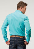 Roper Mens Long Sleeve Snap Solid Poplin Turquoise Western Shirt - Roper