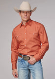 Roper Mens Long Sleeve Snap Solid Poplin Tangerine Western Shirt - Roper