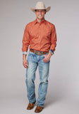 Roper Mens Long Sleeve Snap Solid Poplin Tangerine Western Shirt - Roper