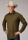 Roper Mens Long Sleeve Snap Solid Poplin Cocoa Western Shirt - Roper