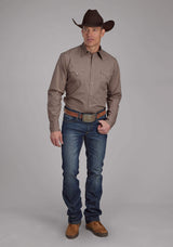 Roper Mens Solid Poplin - Stone Long Sleeve Snap Western Shirt - Roper - Flyclothing LLC
