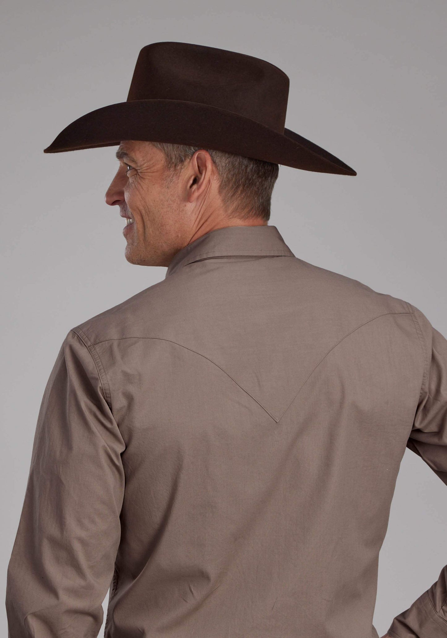 Roper Mens Solid Poplin - Stone Long Sleeve Snap Western Shirt - Roper - Flyclothing LLC