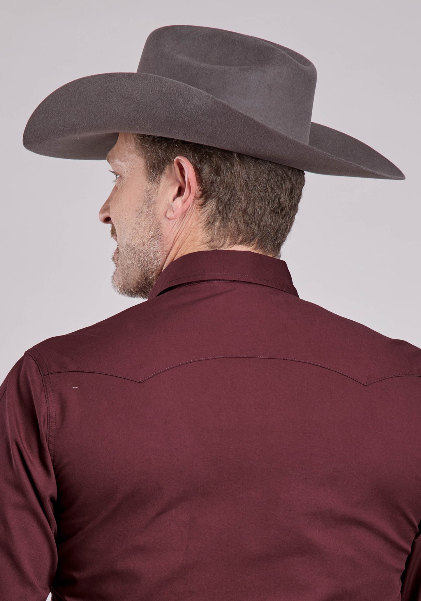 Roper Mens Long Sleeve Snap Solid Poplin - Wine Western Shirt