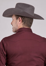 Roper Mens Long Sleeve Snap Solid Poplin - Wine Western Shirt