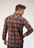 Roper Mens Long Sleeve Snap Arrow Dobby Plaid Western Shirt - Roper