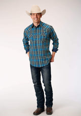 Roper Mens Long Sleeve Snap Diamond Dobby Plaid Western Shirt - Roper - Flyclothing LLC