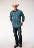 Roper Mens Long Sleeve Snap Diamond Dobby Plaid Western Shirt - Roper