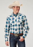 Roper Mens Long Sleeve Snap Arrow Dobby Plaid Western Shirt - Roper