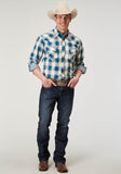 Roper Mens Long Sleeve Snap Arrow Dobby Plaid Western Shirt - Roper