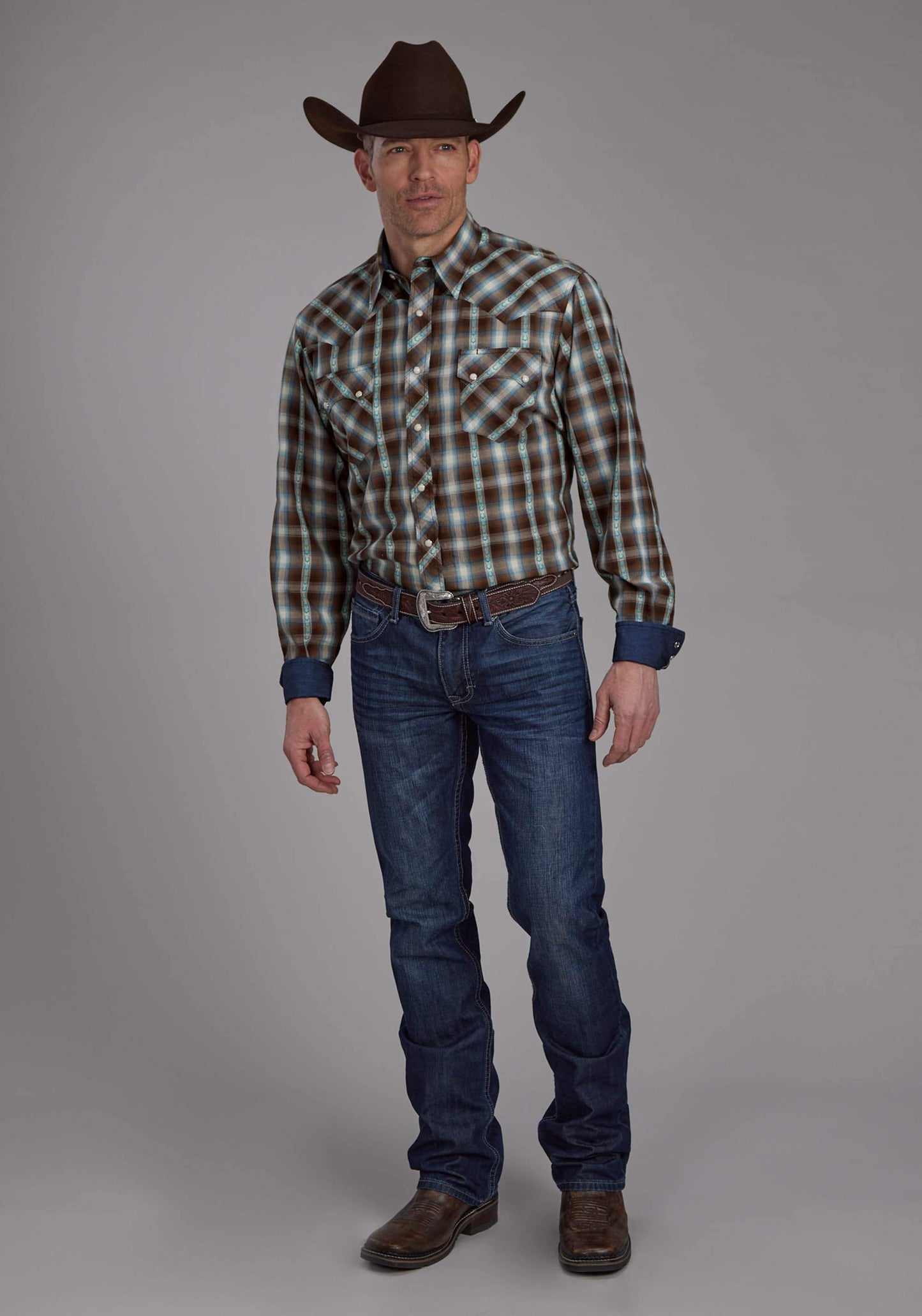 Roper Mens Horseshoe Dobby Long Sleeve Snap Western Shirt - Roper - Flyclothing LLC