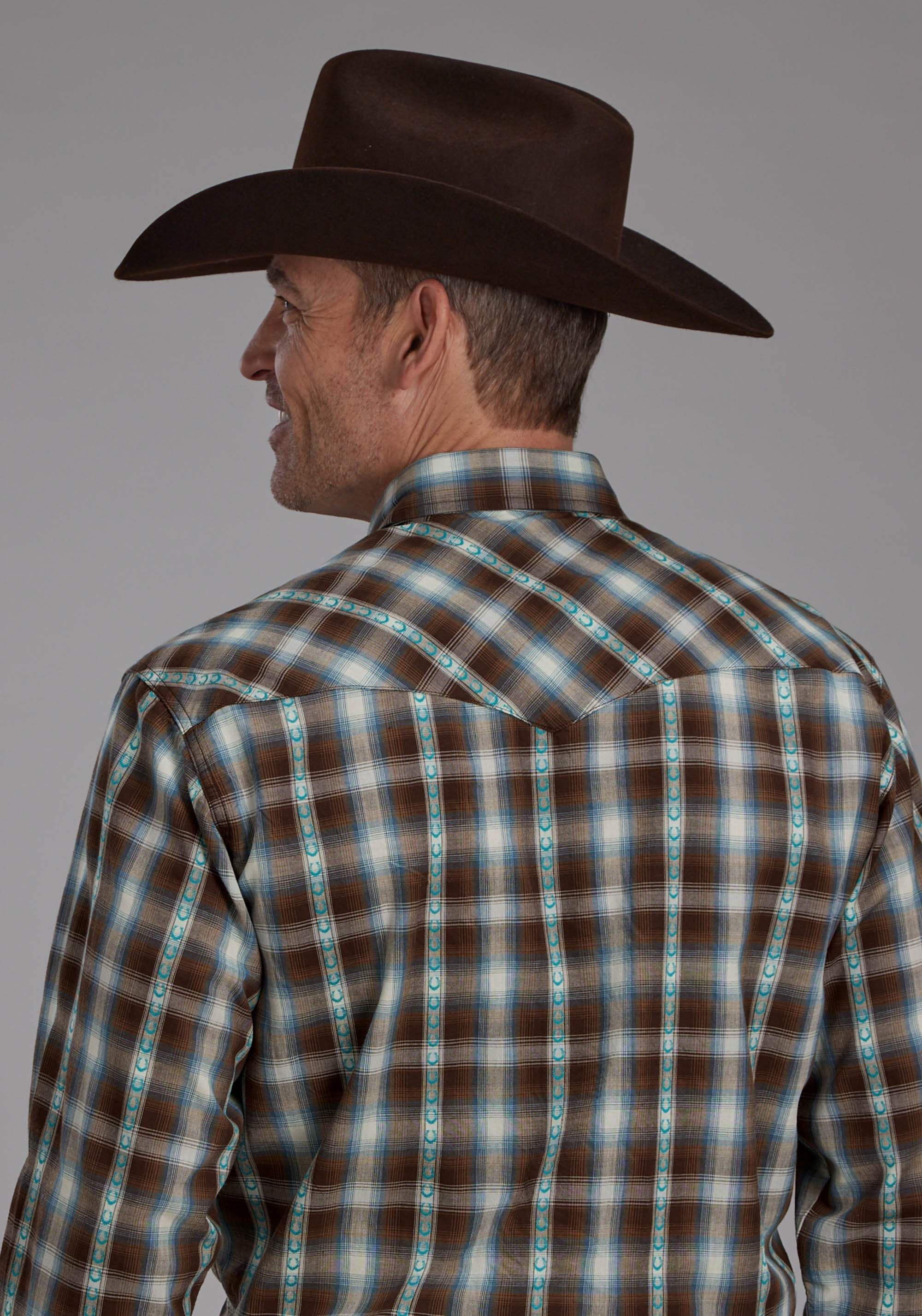 Roper Mens Horseshoe Dobby Long Sleeve Snap Western Shirt - Roper - Flyclothing LLC