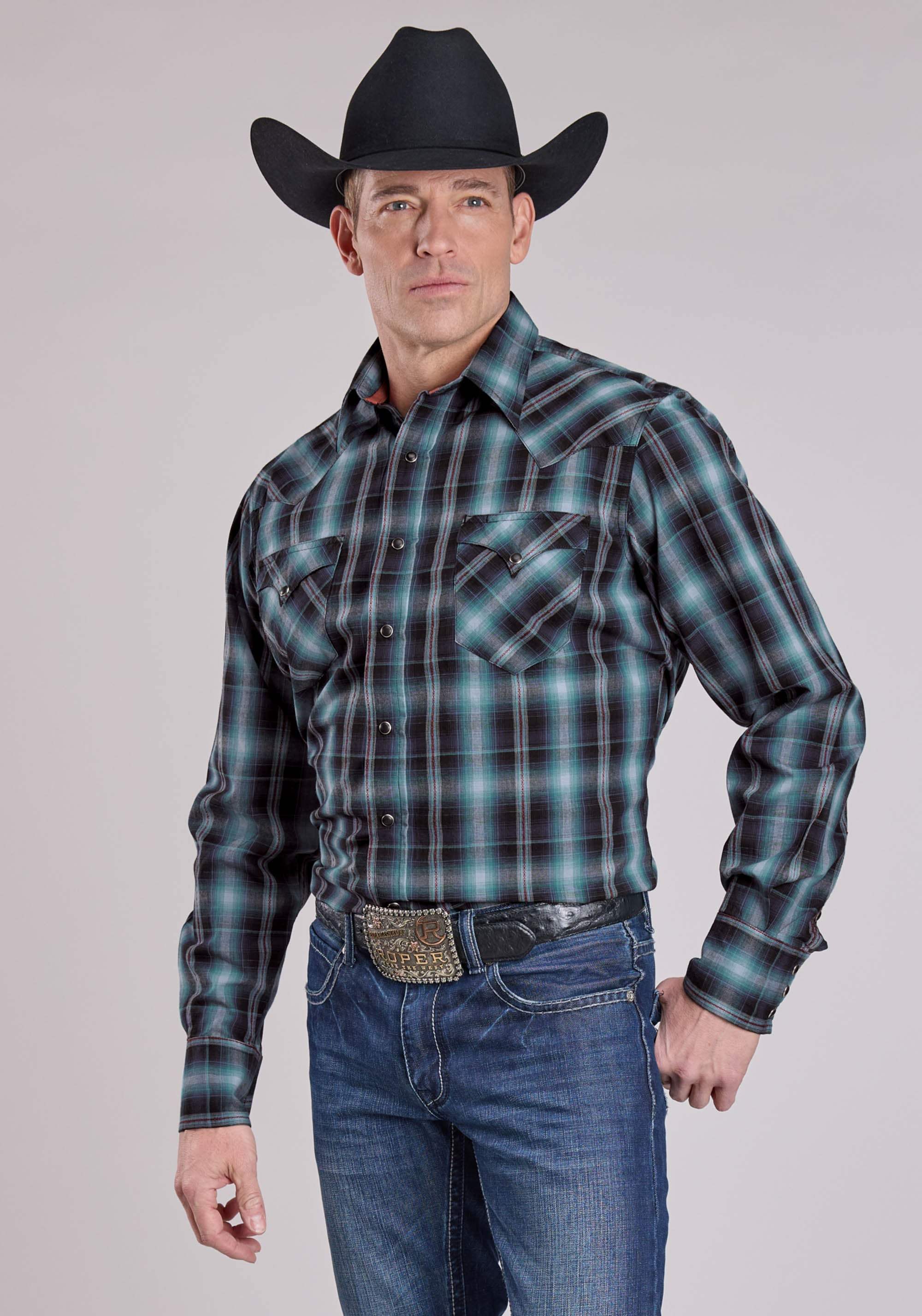 Roper Mens Long Sleeve Snap Diamond Dobby Western Shirt - Roper - Flyclothing LLC
