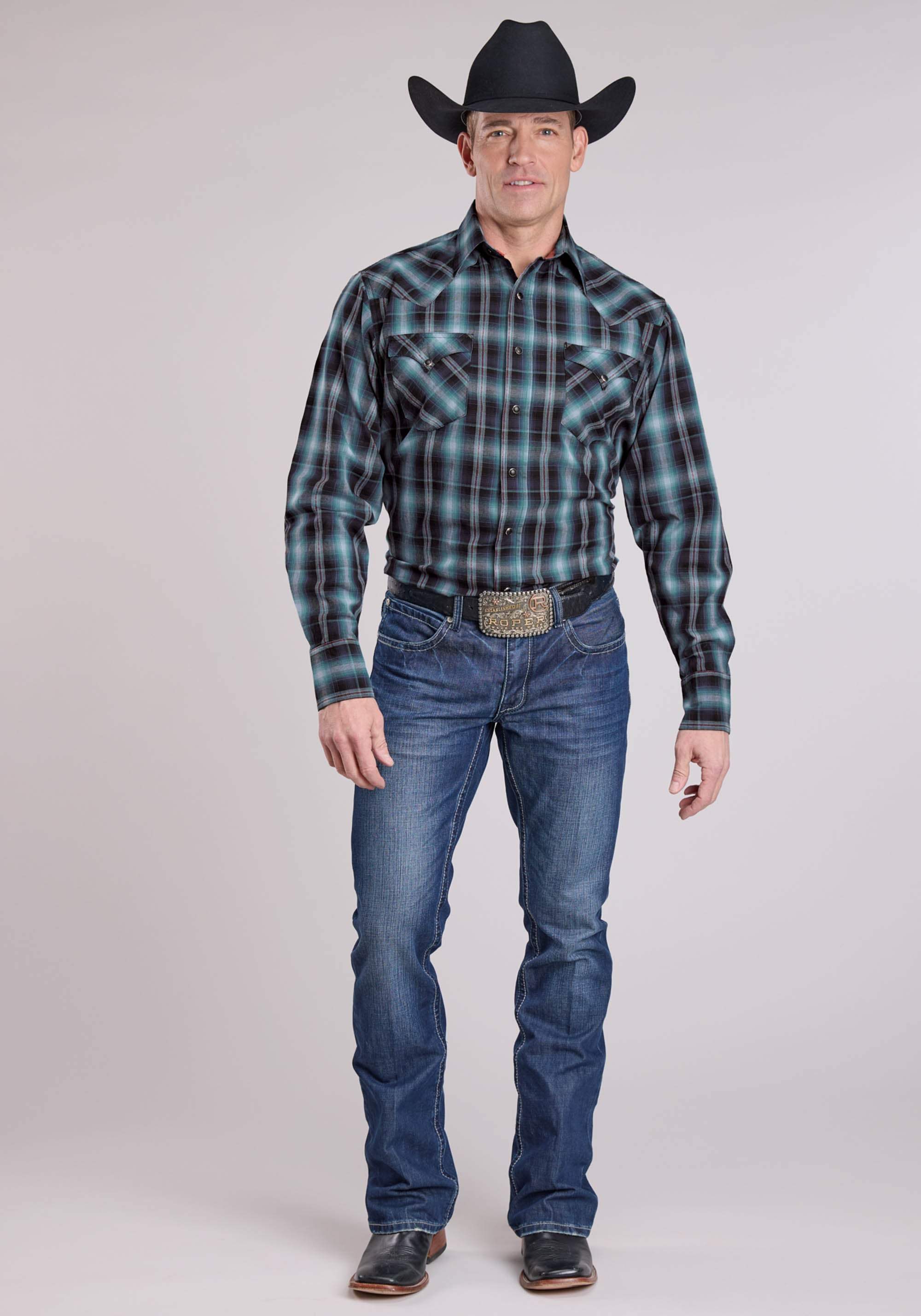 Roper Mens Long Sleeve Snap Diamond Dobby Western Shirt - Roper - Flyclothing LLC