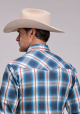 Mens Roper Star Dobby Plaid Long Sleeve Snap Shirt