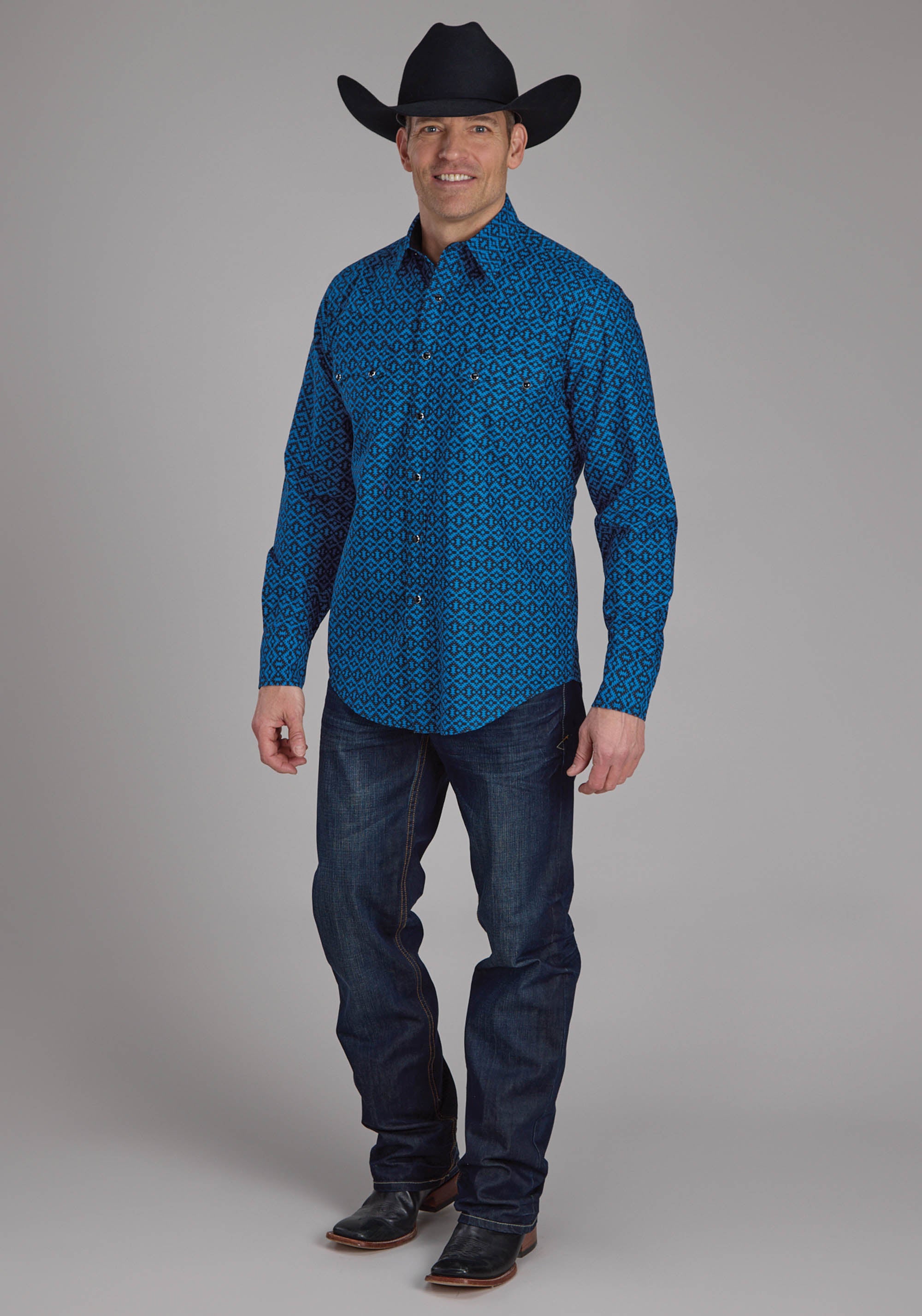 Roper Mens Aztec Tile Long Sleeve Snap Western Shirt