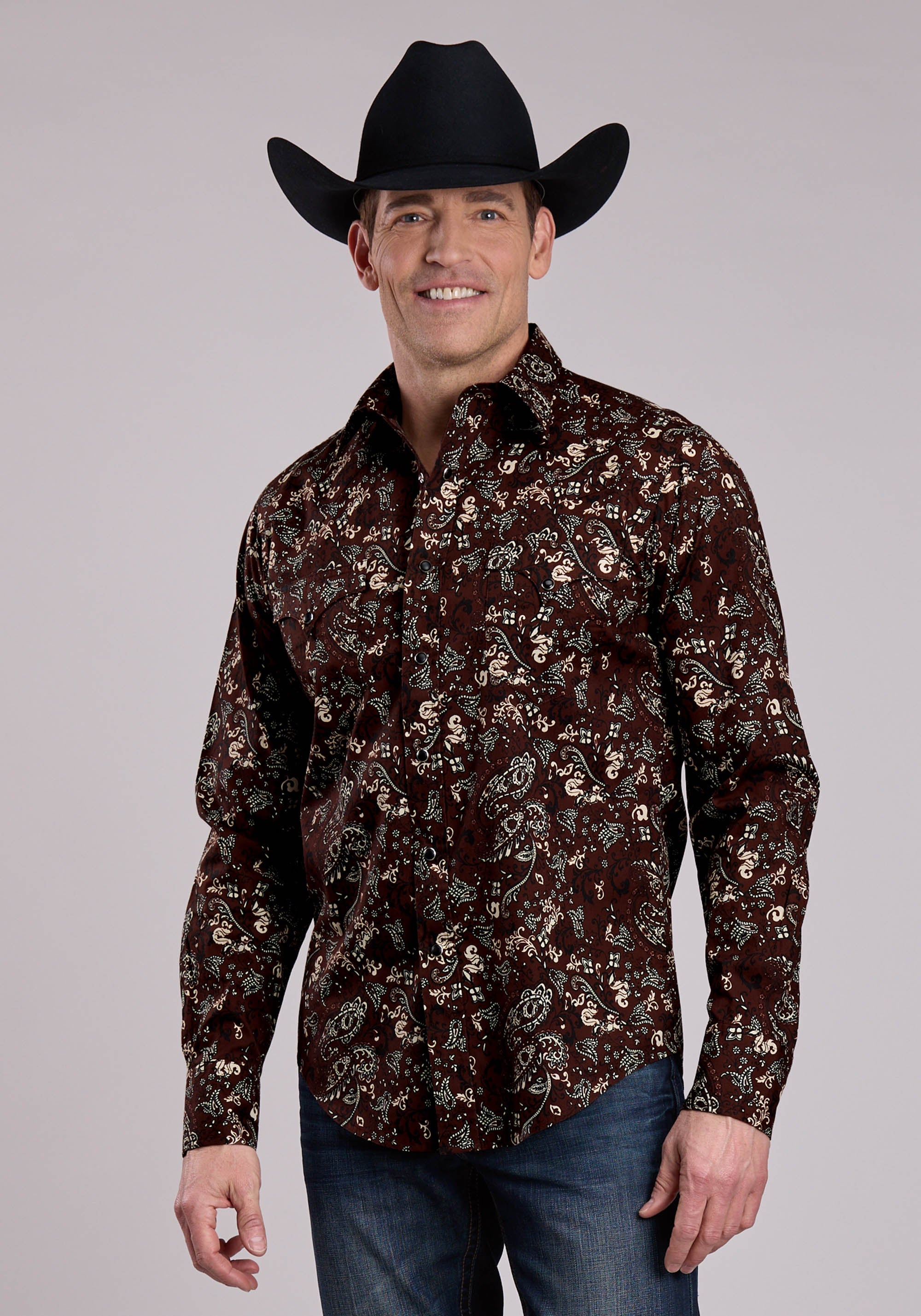 Roper Mens Long Sleeve Snap Brilliant Paisley Print Western Shirt